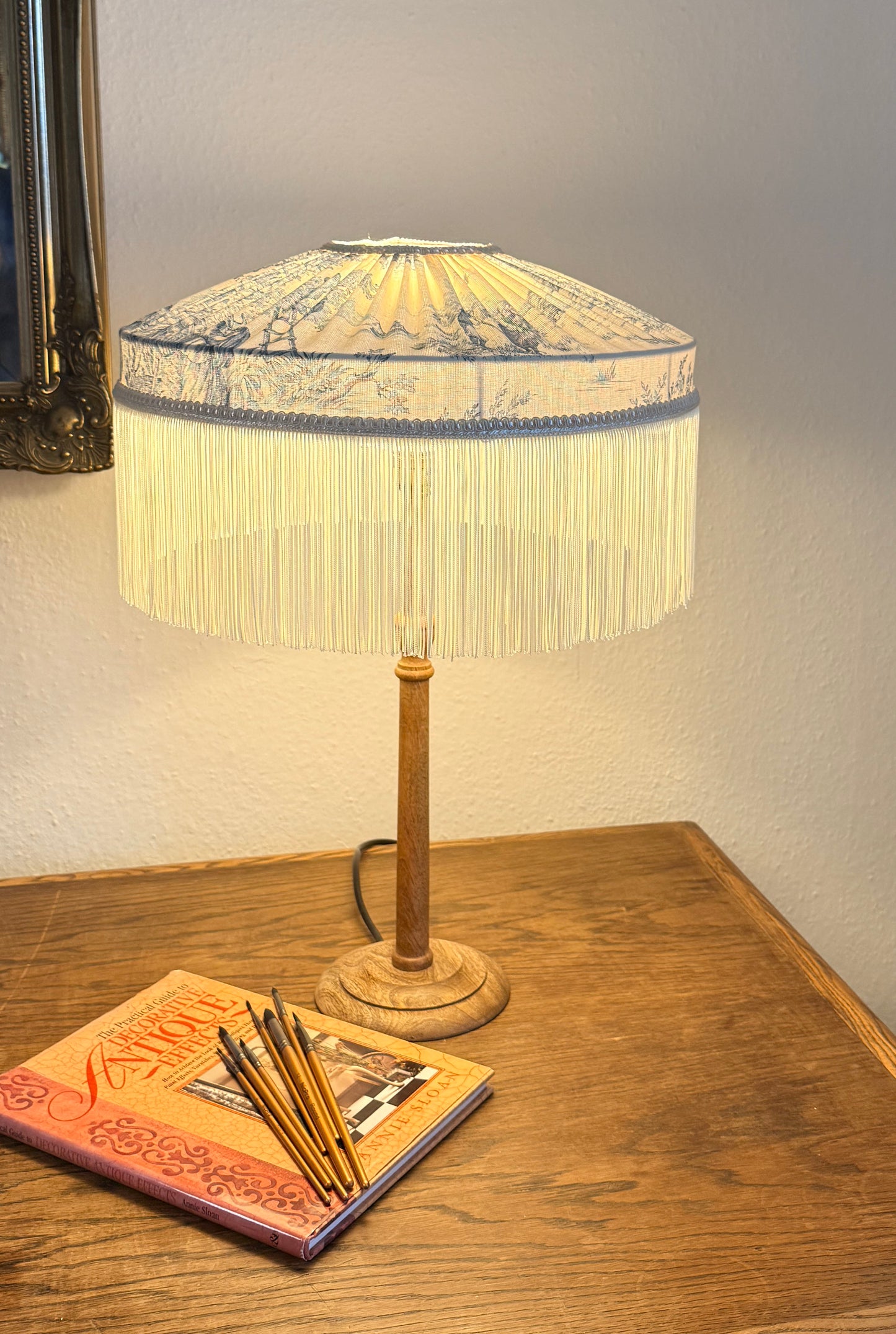 French Blue Toile Fringed Lampshade
