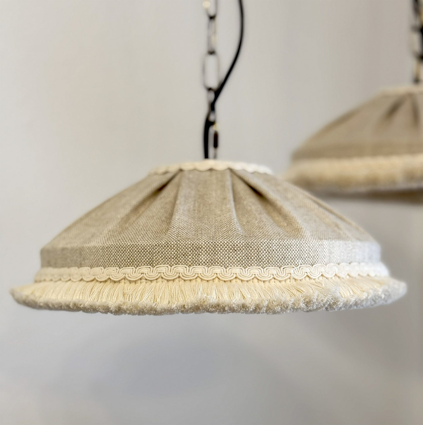 Natural linen lampshade with cotton brush fringe