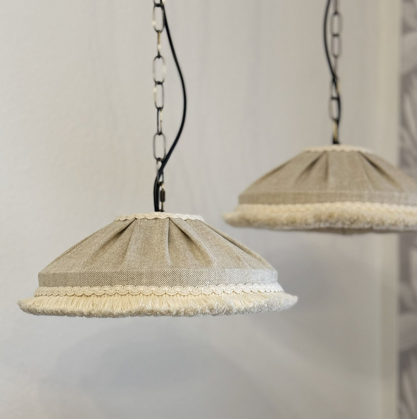 Natural linen lampshade with cotton brush fringe