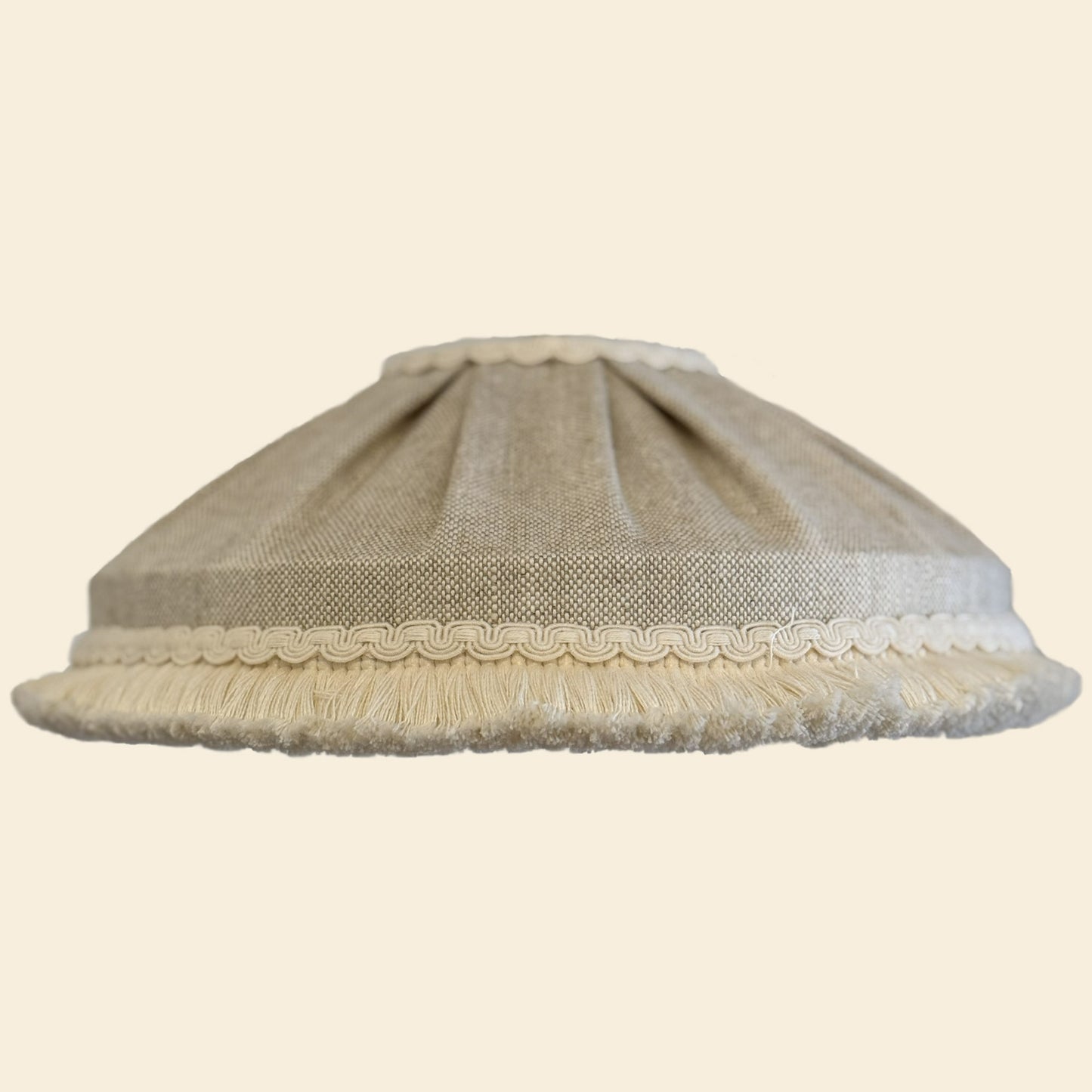 Natural linen lampshade with cotton brush fringe