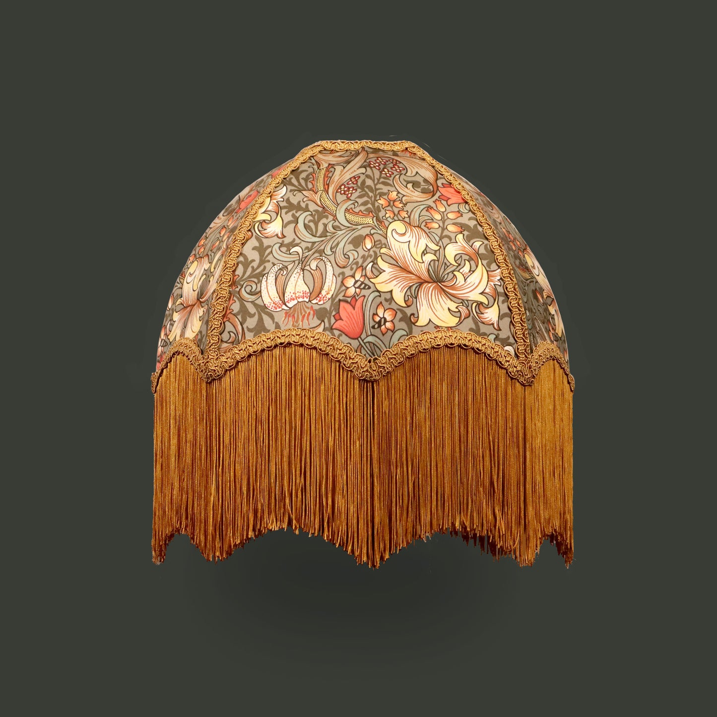 William Morris Golden Lily Lampshade - fringed satin cotton shade- MariaMarabellashades
