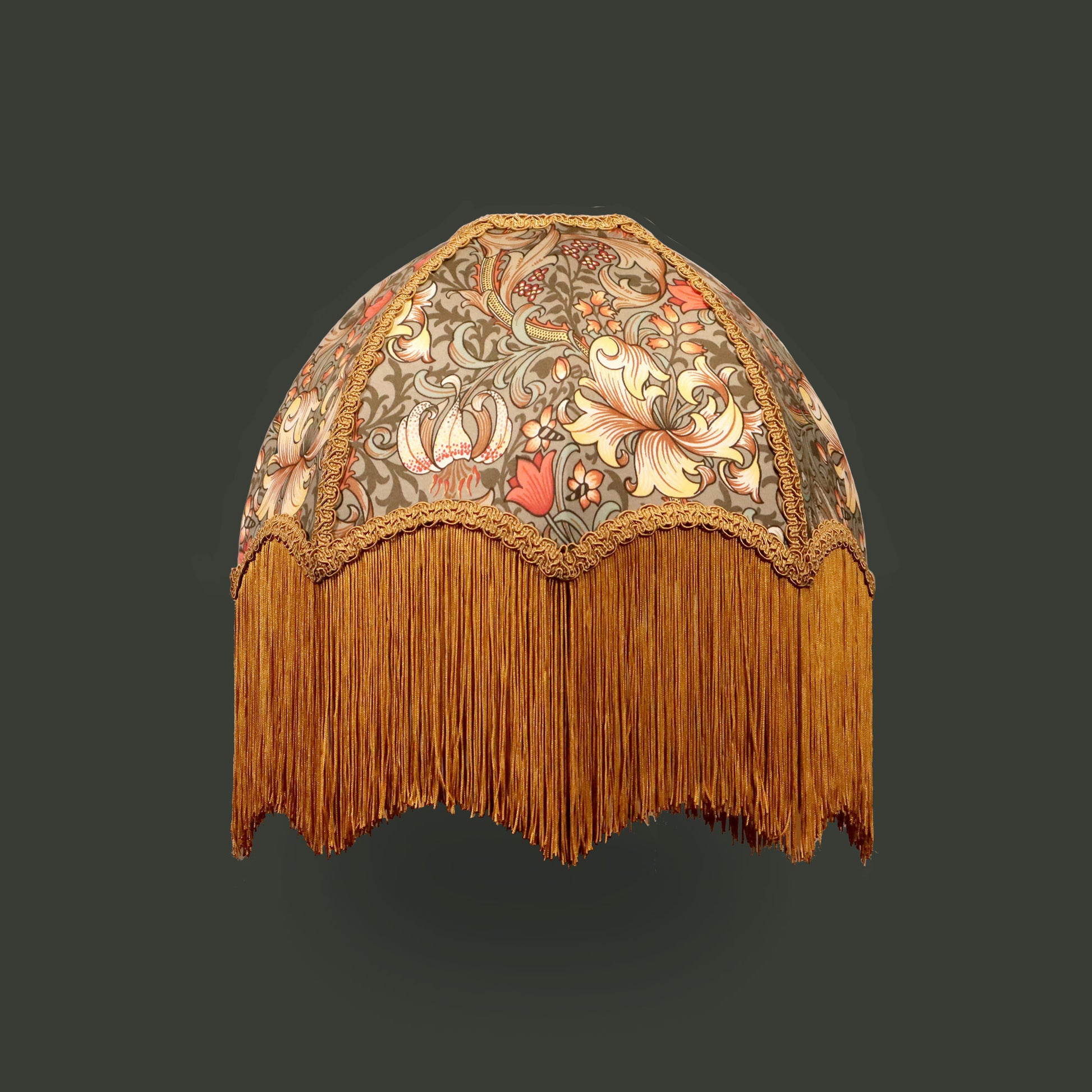 William Morris Golden Lily Lampshade - fringed satin cotton shade- MariaMarabellashades