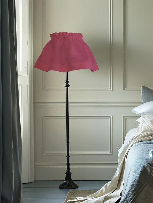 Removable Bright Pink Linen Skirt Ruffled Lampshade | Handmade English Cottage Style Lighting