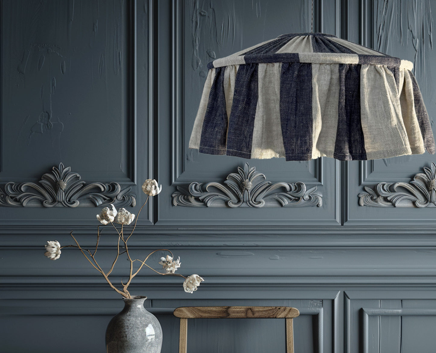 Linen Ruffled  Striped Lampshade. Colour Variations Available