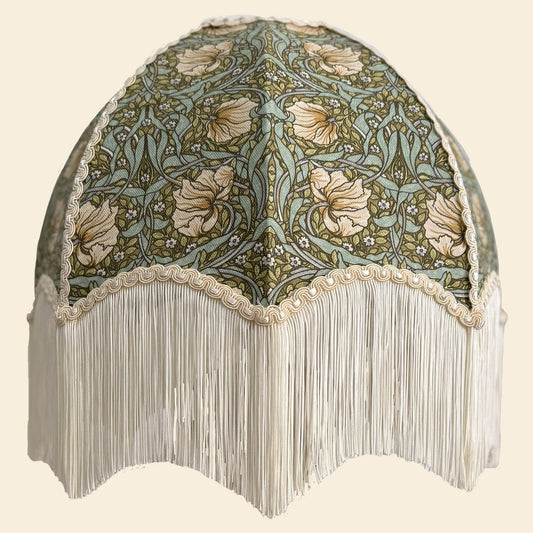 William Morris Pimpernel Green Lampshade with fringe