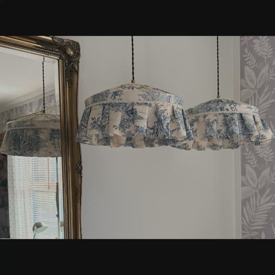 Making of toile French blue lampshade