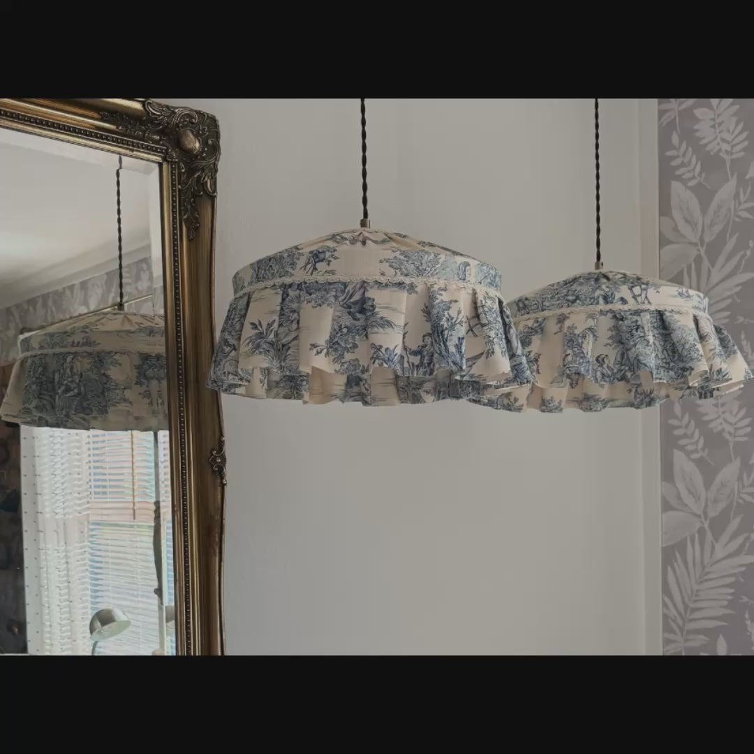 Making of toile French blue lampshade