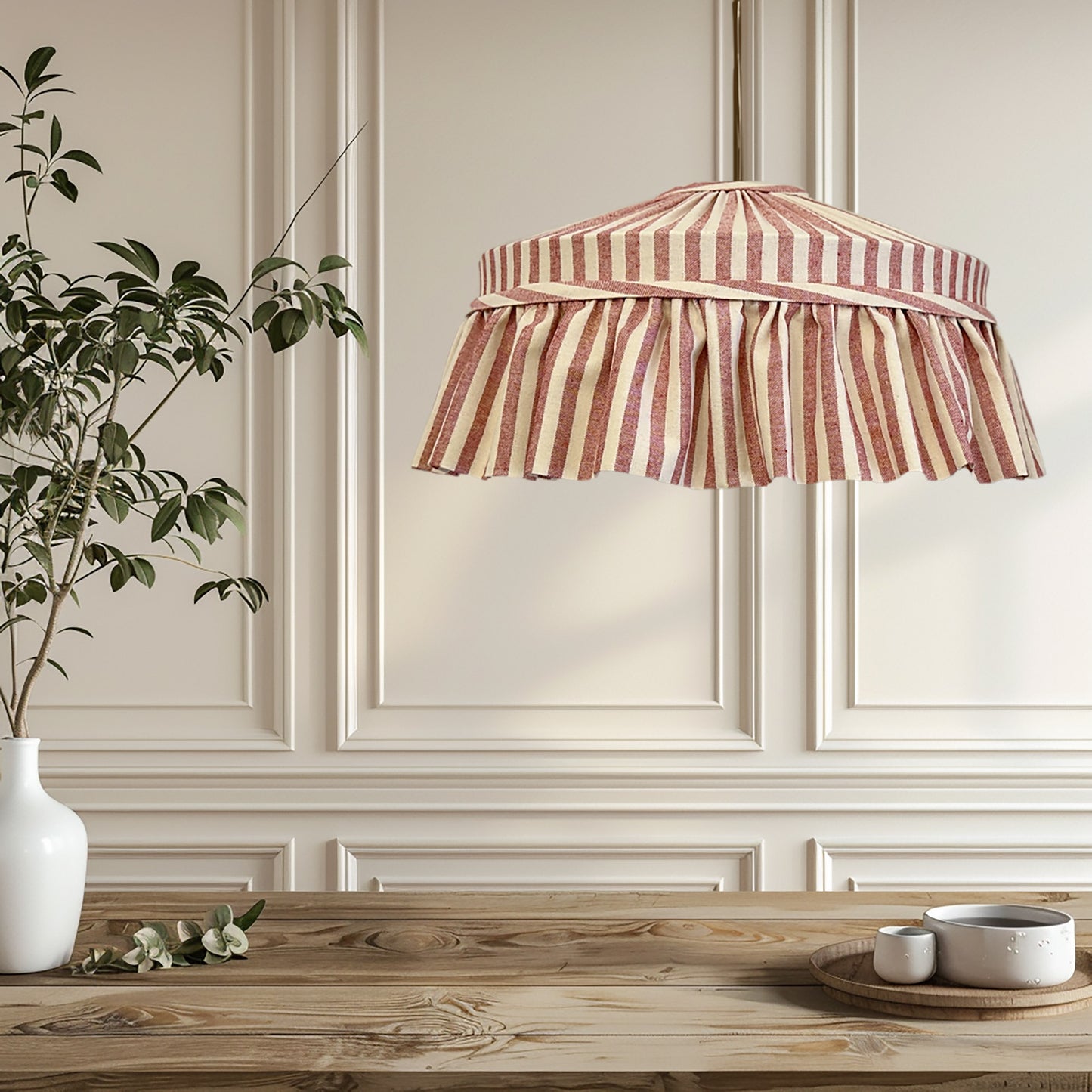 Red stripes ruffled lampshade