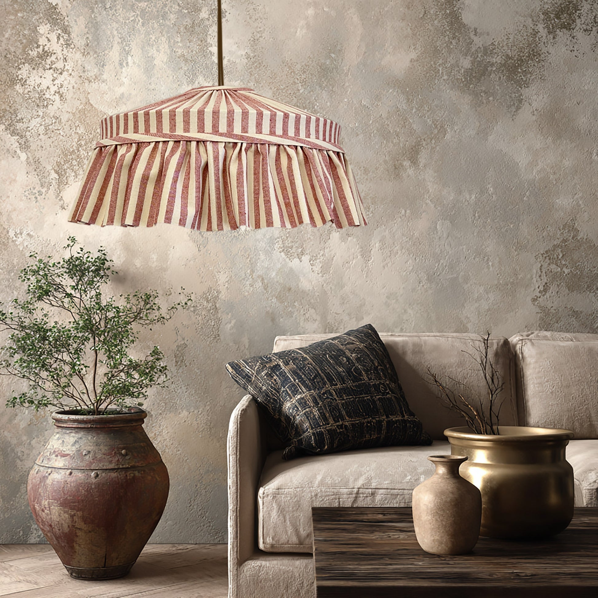Ruffled lampshade in living room